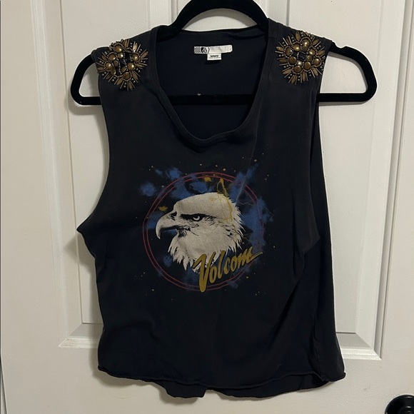 Volcom Black Graphic Muscle Tee with Embellished Shoulders - Picture 1 of 3